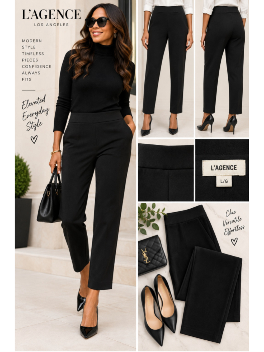 L’AGENCE Nini Black High Rise Crop Pull-On Pants Leggings L/G Made USA